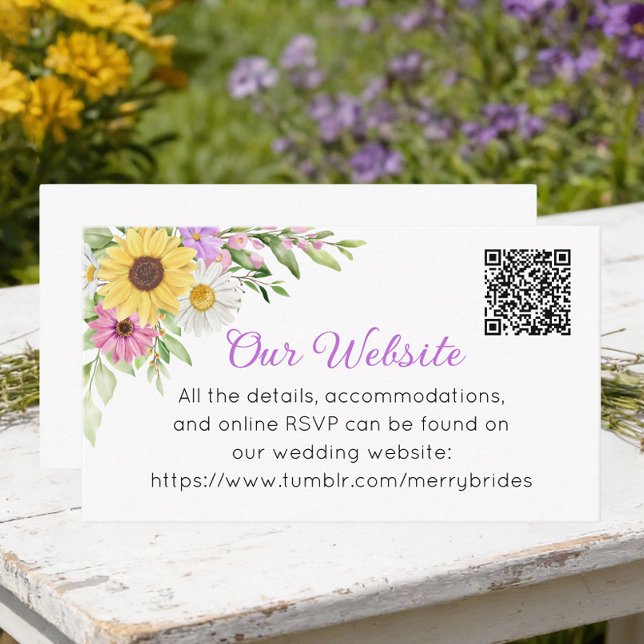Floral Sunflower Daisy Wildflowers Wedding Website Tilläggskort (Skapare uppladdad)