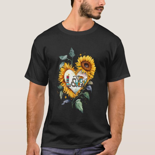 Floral Sunflower Heart L&D Labor and Delivery Nurs T Shirt (Framsida)