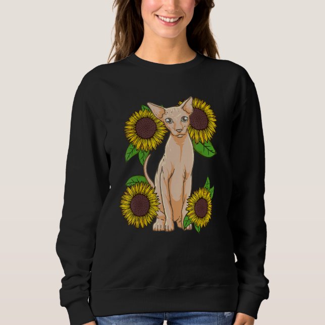 Floral Sunflower Sphynx Cat Lover T Shirt (Framsida)
