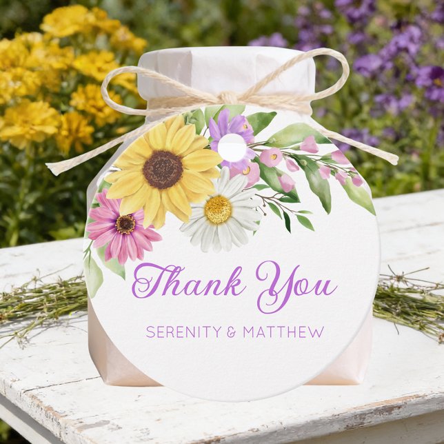 Floral Sunflower  Wildflower Wedding Thank You Gåvor Etiketter (Skapare uppladdad)