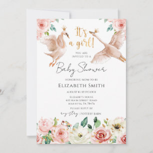 Floral Svan Prinsessa Baby Shower Inbjudningar