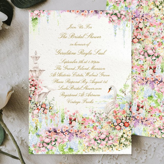 floral swan chic calligraphy bridal shower inbjudningar (Skapare uppladdad)