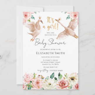 Floral Swan Princess Baby Shower Inbjudningar