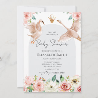 Floral Swan Princess Baby Shower Inbjudningar