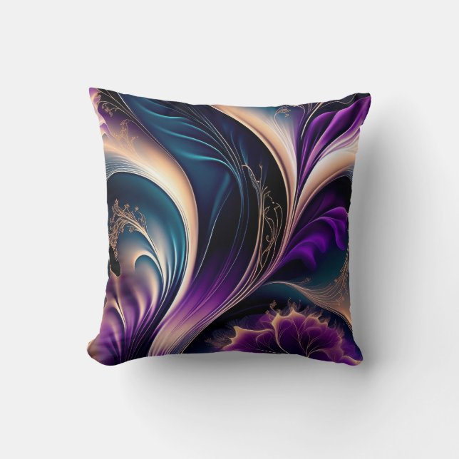 Floral Symphony - Deep Purple - Gold Abstract Art Kudde (Framsida)