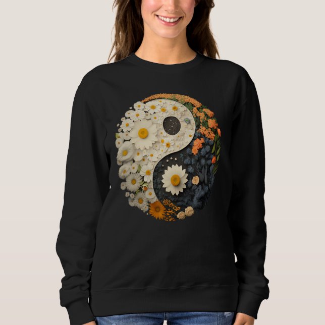 Floral Taoism Yin Yang Symbol on Flower Taijitu Yi T Shirt (Framsida)