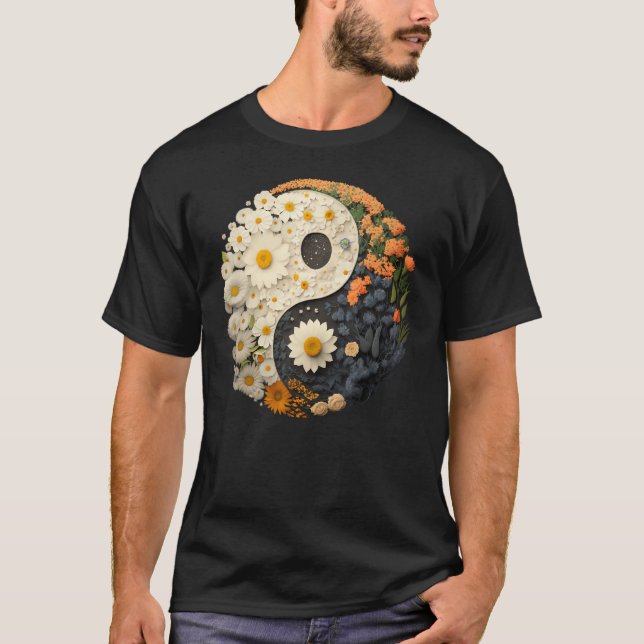 Floral Taoism Yin Yang Symbol on Flower Taijitu Yi T Shirt (Framsida)