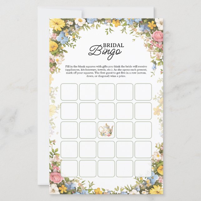 Floral Tea Party Bridal Shower Bingo Game (Framsida)
