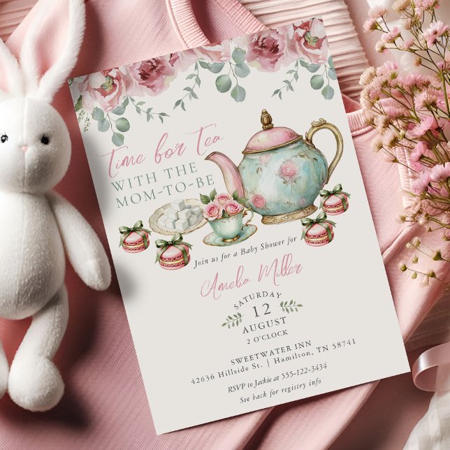 Floral Tea with the Mom-to-be Girl Baby Shower  Inbjudningar (Floral Tea with the Mom-to-be Girl Baby Shower Invitation)