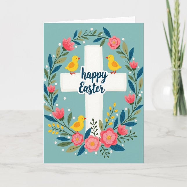 Floral Teal Bird Circle Card Kort (Framsida)