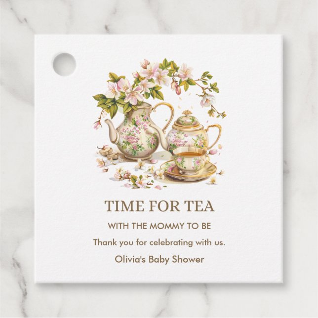 Floral Teapot Time for Tea Baby Shower  Gåvor Etiketter (Framsida)