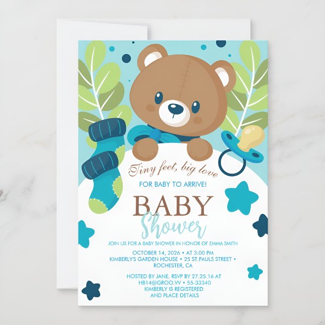  Floral Teddy Bear Baby Shower Invitation Neutral  Inbjudningar (Skapare uppladdad)