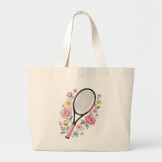 Floral Tennis Tote Bag Cute Tennis Racket Flowers Jumbo Tygkasse