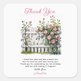 Floral Thank You Card for First Birthday Fyrkantigt Klistermärke