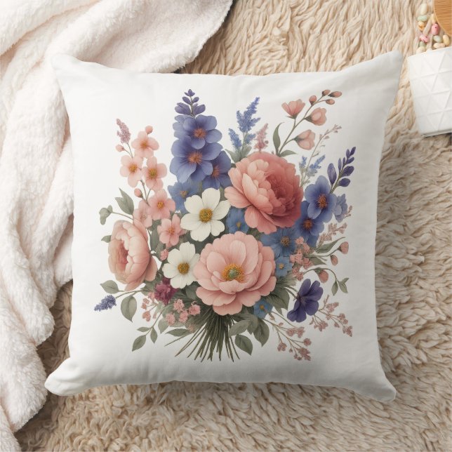 Floral Throw Pillow Elegant Spring Bouquet Cushion Kudde (Filt)