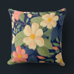 Floral Throw Pillow Navy Peach Pink Botanical Gard Kudde<br><div class="desc">Bold botanical floral throw pillow featuring navy peach pink garden design — the most gloriously cheerful and deeply lush illustrated botanical beauty your living space has ever had the absolute pleasure of welcoming! Oversized creamy peach daisy blooms with sunny golden centers burst forward with the most joyfully confident and deeply...</div>