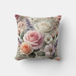 Floral Throw Pillow with Pink and White Roses Kudde