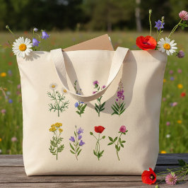 Floral tote bag, canvas tote bag with wildflowers jumbo tygkasse