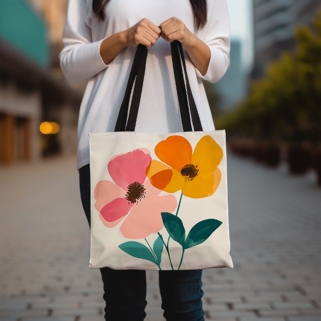 Floral Tote Bag, färglös blommdesign Tote Tygkasse (Skapare uppladdad)