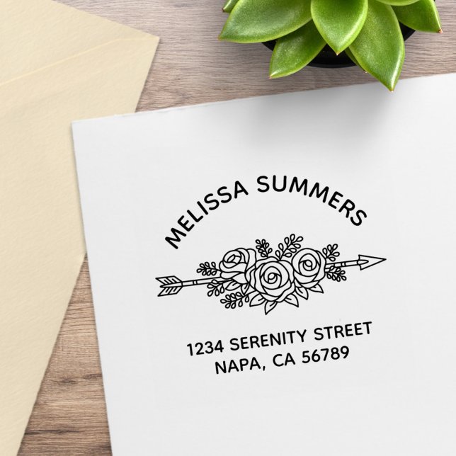 Floral Tribal Arrow, Rose Flowers Arch Address Stämpel (Skapare uppladdad)