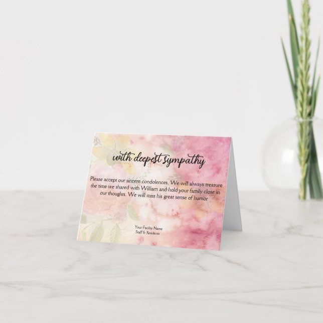 Floral Tribute Nursing Home Condolences Card Kort (Framsida)