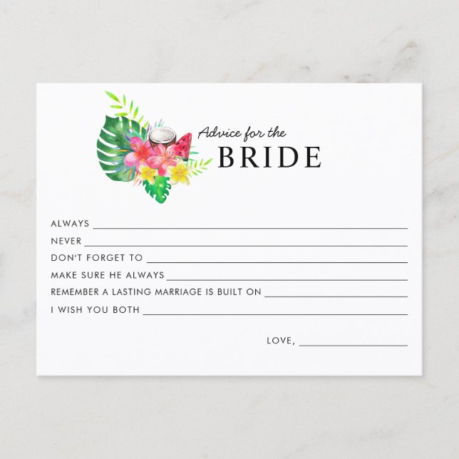 Floral Tropical Paradise Advice for the Bride Card Vykort (Framsida)