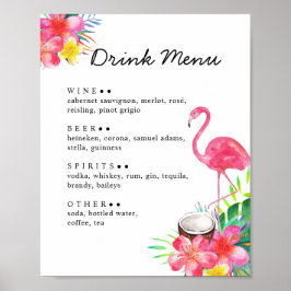 Floral Tropical Paradise Flamingo Drinks Menu Poster