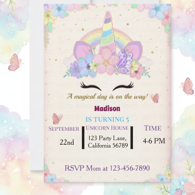 Floral Unicorn Birthday Party Invitation Inbjudningar (Skapare uppladdad)