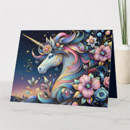 Floral Unicorn Night Fantasy Kort