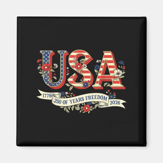 Floral USA 250 år av frihet Wildflower 4 juli Magnet (Framsidan)