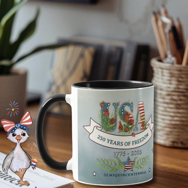 Floral USA 250-årsjubileum Patriotisk Kaffemugg (Floral USA 250th Anniversary Patriotic Coffee Mug)