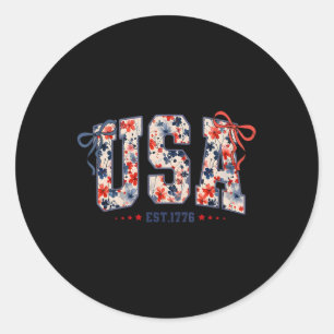 Floral Usa Coquette Bow Patriotisk 4:e Juli Amer Runt Klistermärke