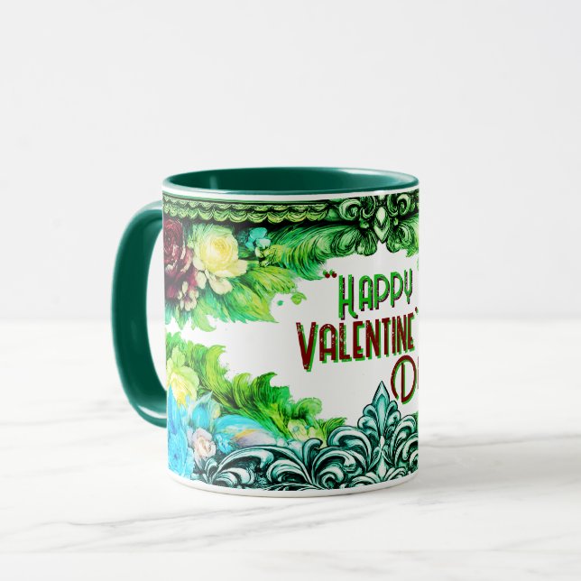 Floral Valentine's Day Mugs With Custom Text Mugg (Framsida vänster)