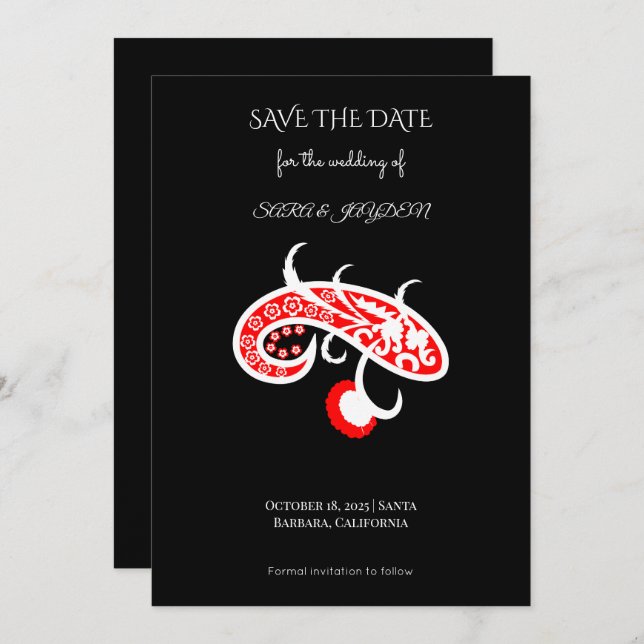 Floral Vector Art Poster – Retro Folk Flower Desig Spara Datumet (Fram/baksida)