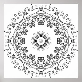 Floral Vine Mandala with Daisy Ring Pattern Art Poster