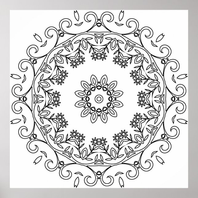 Floral Vine Mandala with Daisy Ring Pattern Art Poster (Framsidan)