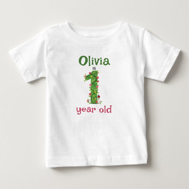 Floral Vines First Birthday T Shirt (Framsida)