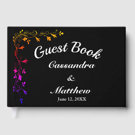 Floral Vines in Neon Black Background Guest Book Gästböcker