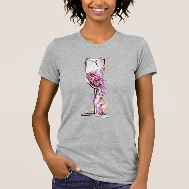 Floral Vinglas Siluett T-shirt – Akvarell (Framsida)