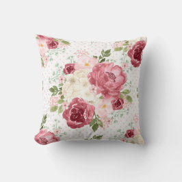 FLORAL Vintage AKVARELL RÖDA ROSOR KASTKUDDE Kudde