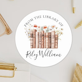 Floral Vintage Book From the Library of Bookplate Runt Klistermärke