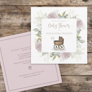 Floral Vintage Carriage Pink Floral Gift Registry  Inbjudningar