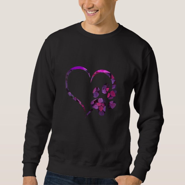 Floral Violet Purple Dog Cat Paw Print Heart Puppy Lång Ärmad Tröja (Framsida)