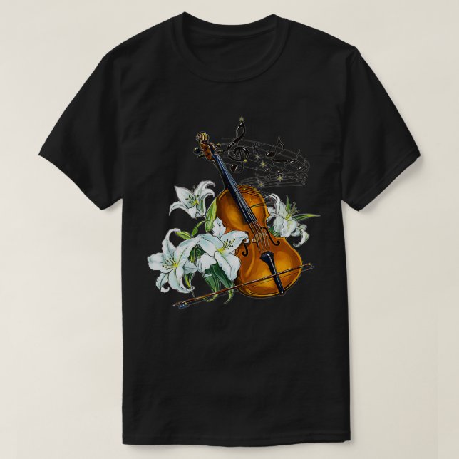 Floral Violin  Lilies Flower  T Shirt (Design framsida)