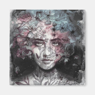 Floral Visions: A Surreal Portrait Magnet