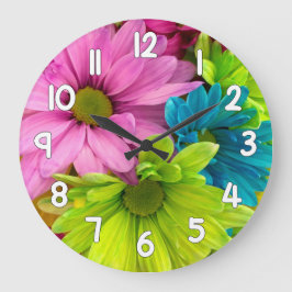 Floral Wall Clock – Pink Green Blue Flower Stor Klocka
