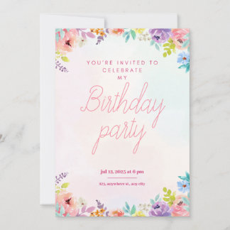 Floral watercolor adults birthday invitation inbjudningar