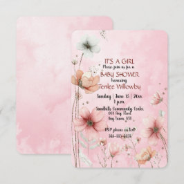 Floral Watercolor Baby Girl Shower Invitation Inbjudningar