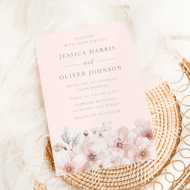 Floral Watercolor Blush Pink Wedding Inbjudningar (Skapare uppladdad)