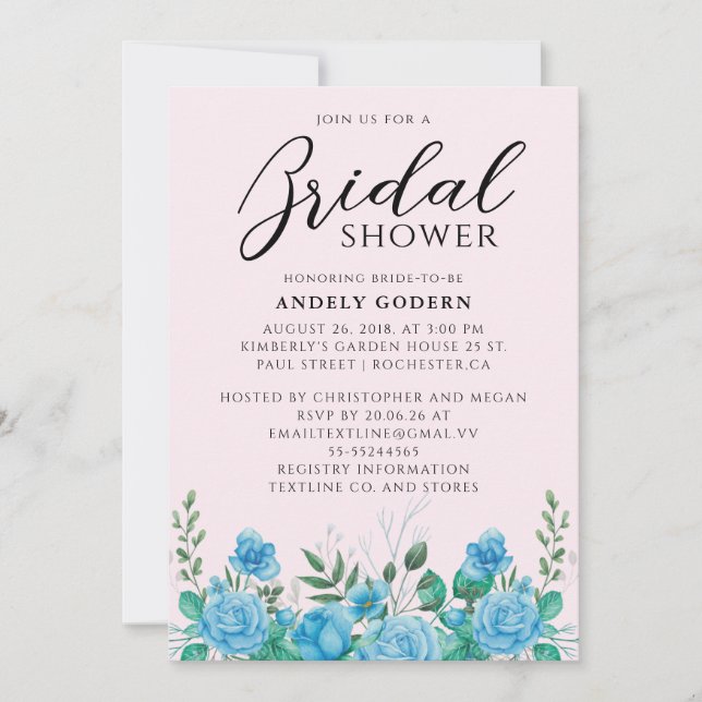 Floral Watercolor Bridal Shower Inbjudningar (Framsida)